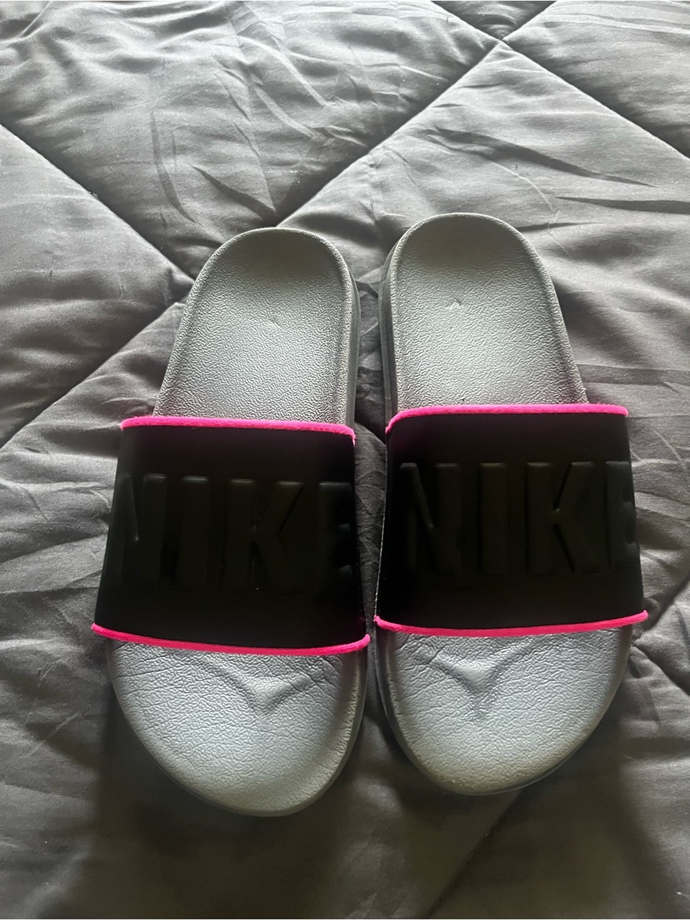 Nike Women's Black and Pink Slide Sandals